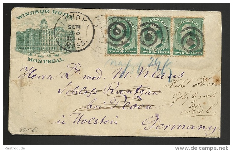 1888 - ILLUSTRATED HOTEL ADVERTISING COVER - STRIP 2C X 3 - TRANSATLANTIC TO GERMANY - Lettres & Documents