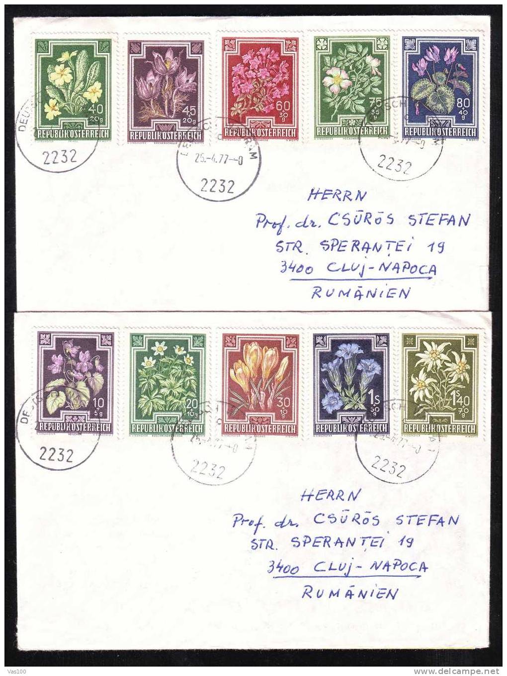 Fleurs,flowers,2 Covers 1977 Sent To Romania Nice Franking 10 Stamps. - Brieven En Documenten