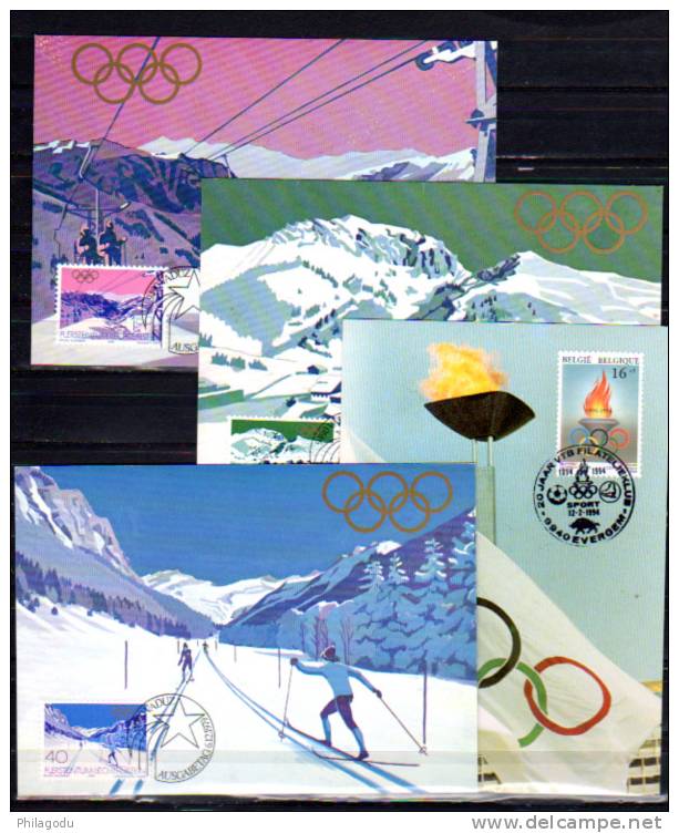 Liechtenstein 1979-94, Jeux Olympiques D’hiver, Lot De 4 Cartes Maximum Et 3 FDC, - Hiver 1980: Lake Placid