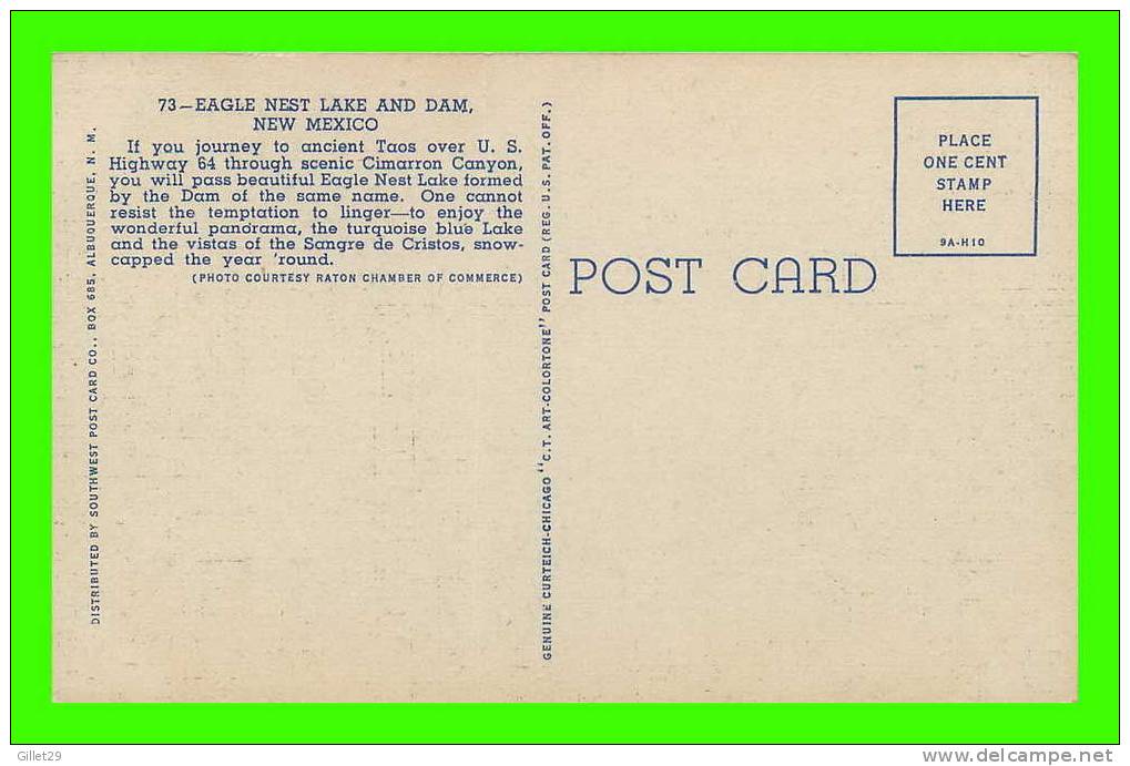 NEW MEXICO - EAGLE NEST LAKE AND DAM - SOUTHWEST POST CARD CO - - Sonstige & Ohne Zuordnung