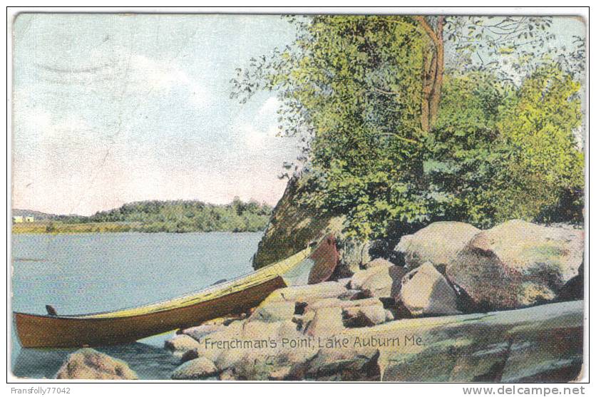 LAKE AUBURN MAINE Frenchman´s Point CANOE PULLED TO SHORE 1908 - Auburn