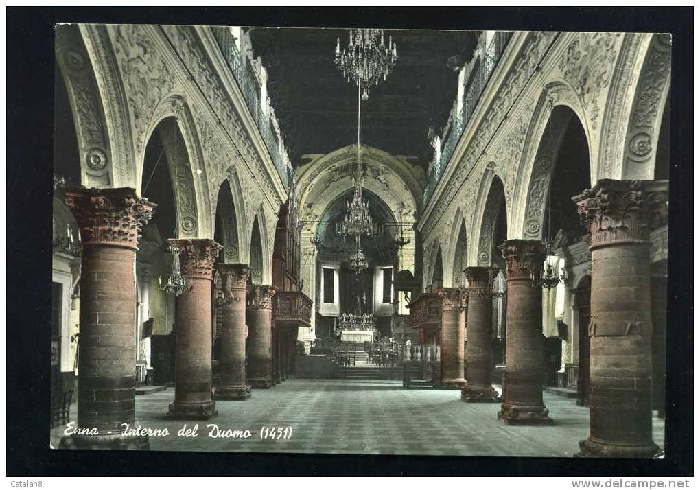 V0909 CARTOLINA ILLUSTRATA SICILIA ENNA INTERNO DUOMO FG. V. 1957 - Enna