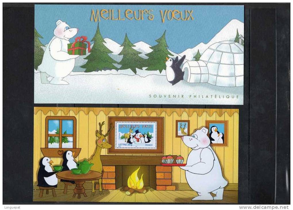 FRANCE :   MEILLEURS VOEUX 2005 : Manchots, Rennes, Et Bonhomme De Neige. - Blocs Souvenir