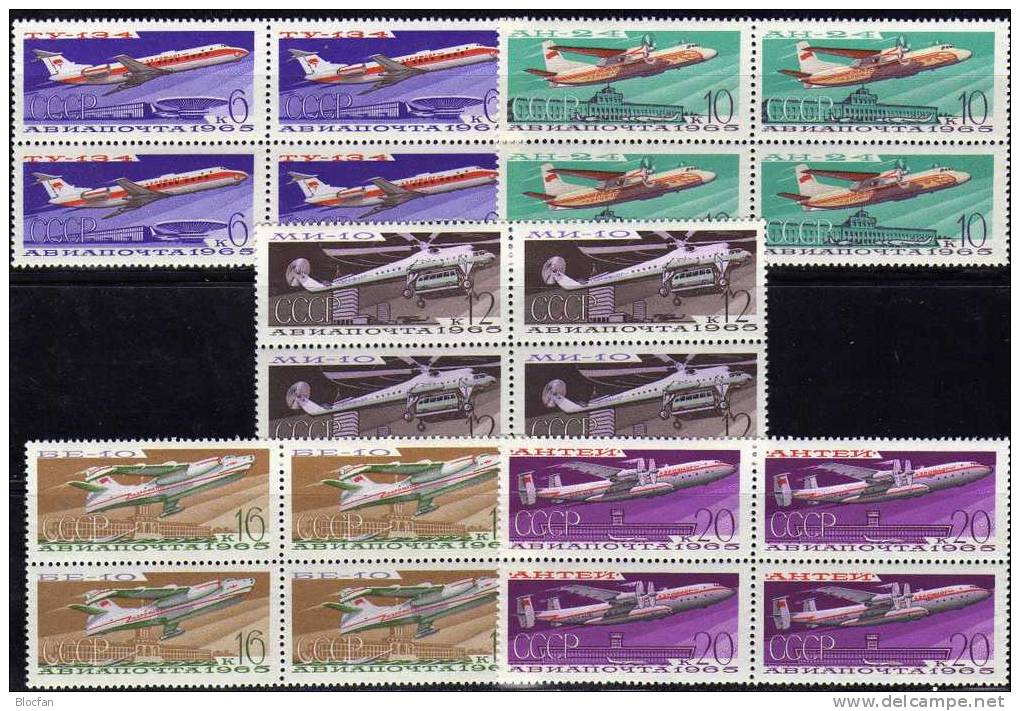 Flugzeuge 1965 USSR 3168/2+4-Block ** 30€ Passagier-Flugzeug Hubschrauber Flugboot Transporter Ss Sheets Bf SU CCCP - Hubschrauber