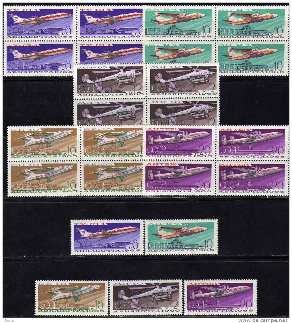 Flugzeuge 1965 USSR 3168/2+4-Block ** 30€ Passagier-Flugzeug Hubschrauber Flugboot Transporter Ss Sheets Bf SU CCCP - Elicotteri