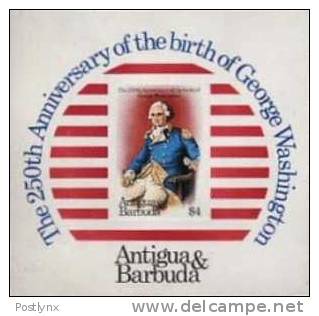 ANTIGUA 1982. George Washington $4. IMPERF.sheetlet    [non Dentelé,Geschnitten,no Dentado,non  Dentellato - George Washington