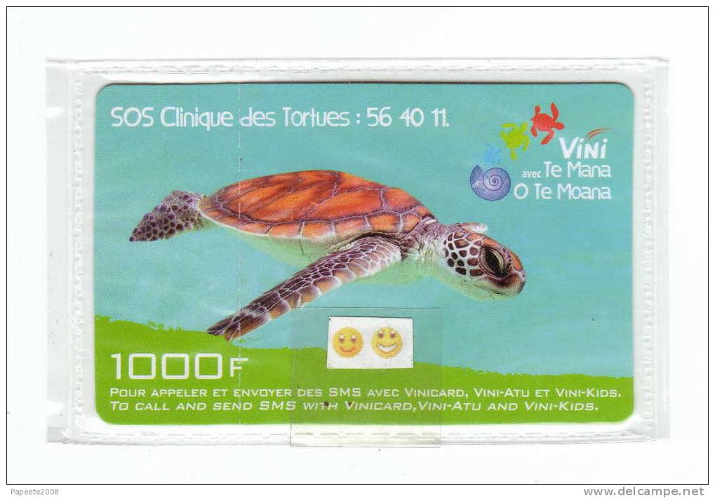 VINI RECHARGE DE 1 000 FCFP - VERTE / TORTUE - CARTONNEE - MODELE 12 / 2008 - NSB - Polynésie Française