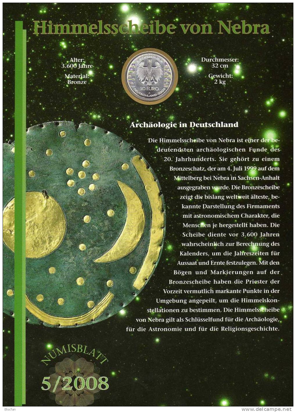 Astronomischer Kalender Numisblatt 5/2008 Deutschland 2695 10-KB SST 31€ - Gedenkmünzen