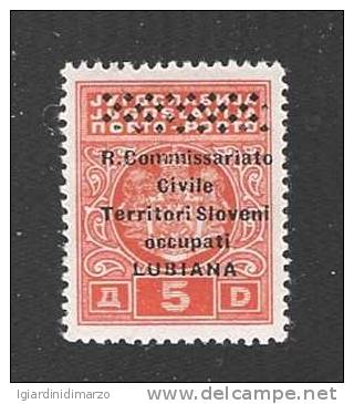 LUBIANA - OCCUPAZIONE - 1941: Segnatasse, Valore Nuovo Con T.L. Da 5 D. Soprastampato (catalogo N. 9)-in Buone Condiz. - Lubiana
