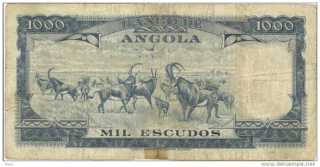 ANGOLA PORTUGUESE 1000 ESCUDOS BLUE MAN DAM FRONT ANIMAL BACK  DATED 10-06-1962 SIGN4 P.96 READ DESCRIPTION CAREFULLY !! - Angola