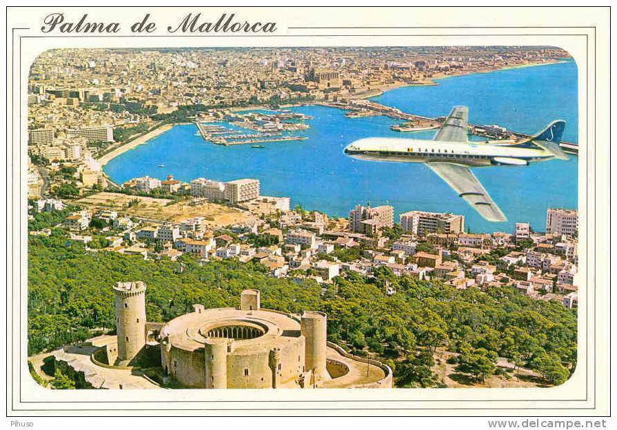 SABENA Airplane Above Palma De Mallorca - 1946-....: Moderne