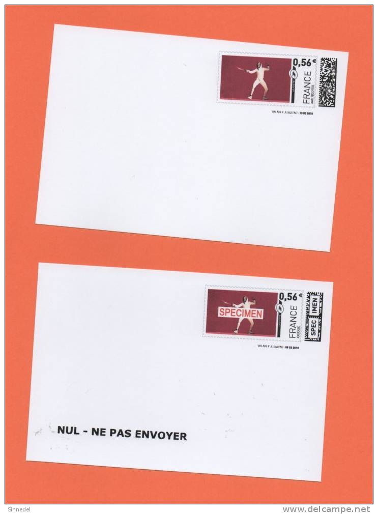 MON TIMBRE EN LIGNE  THEME ESCRIME  FORMAT 10x15 Cms SPECIMENS + ENTIERS SEMI OFFICIEL - Fencing