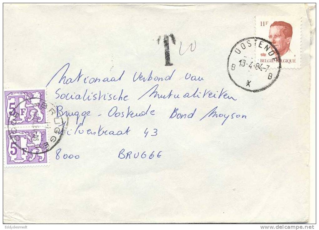 Brief Verstuurd Van Oostende Naar Brugge - 1981-1990 Velghe