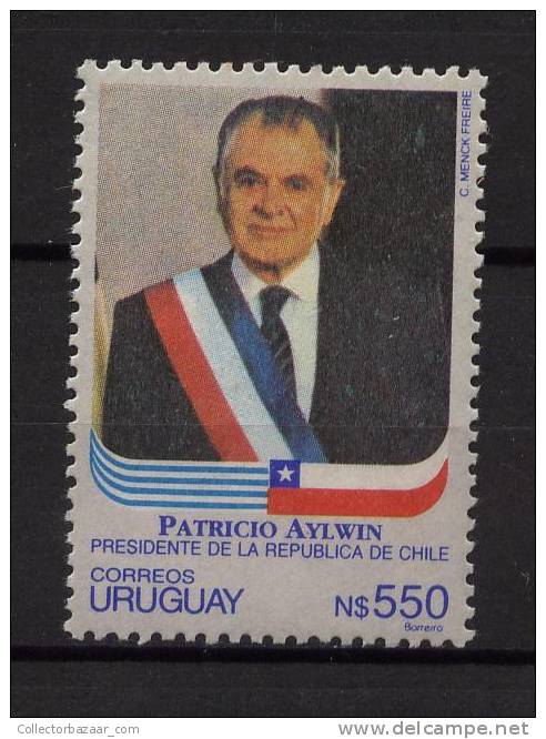 URUGUAY Sc#1415 MNH STAMP Chile President Aylwin Flags - Presidente Banda - Uruguay