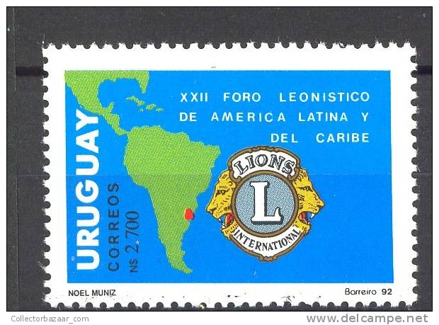 URUGUAY Sc#1433 MNH STAMP Lions Club Emblem Seal Map - Leones Internacional - Uruguay