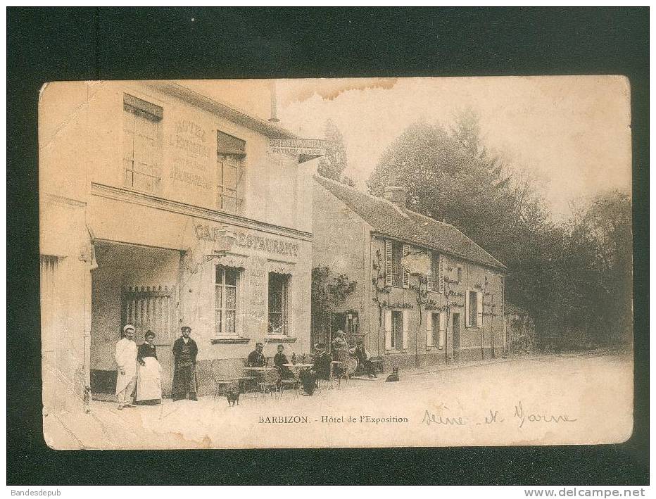 Barbizon (77) - Hôtel De L' Exposition ( Animée Café Restaurant Dos Précurseur, En Mauvais état) - Barbizon