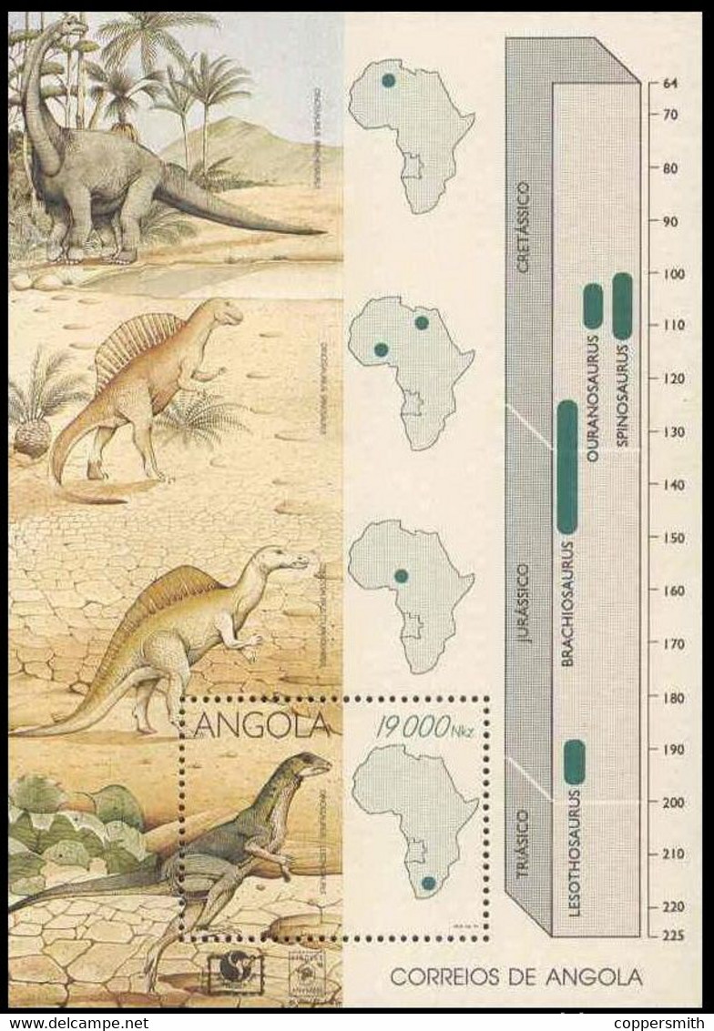 (014) Angola  Dinosaurs Sheet / Bf / Bloc Animaux Prehistoriques  ** / Mnh  Michel BL 18 - Angola