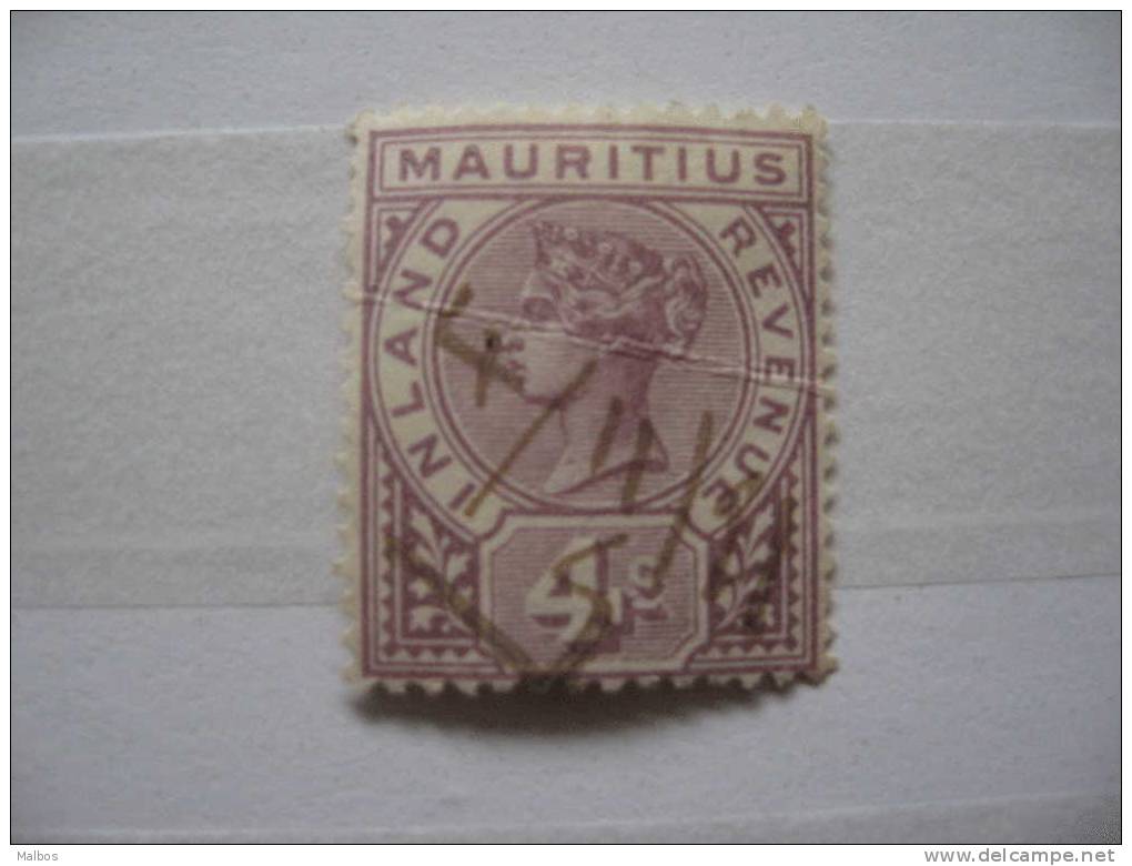 MAURICE Col Brit. -  1896 - Fiscaux Postaux YT N° 4 (o)  Oblitération Manuscrite + Pli (crease) - Mauricio (...-1967)