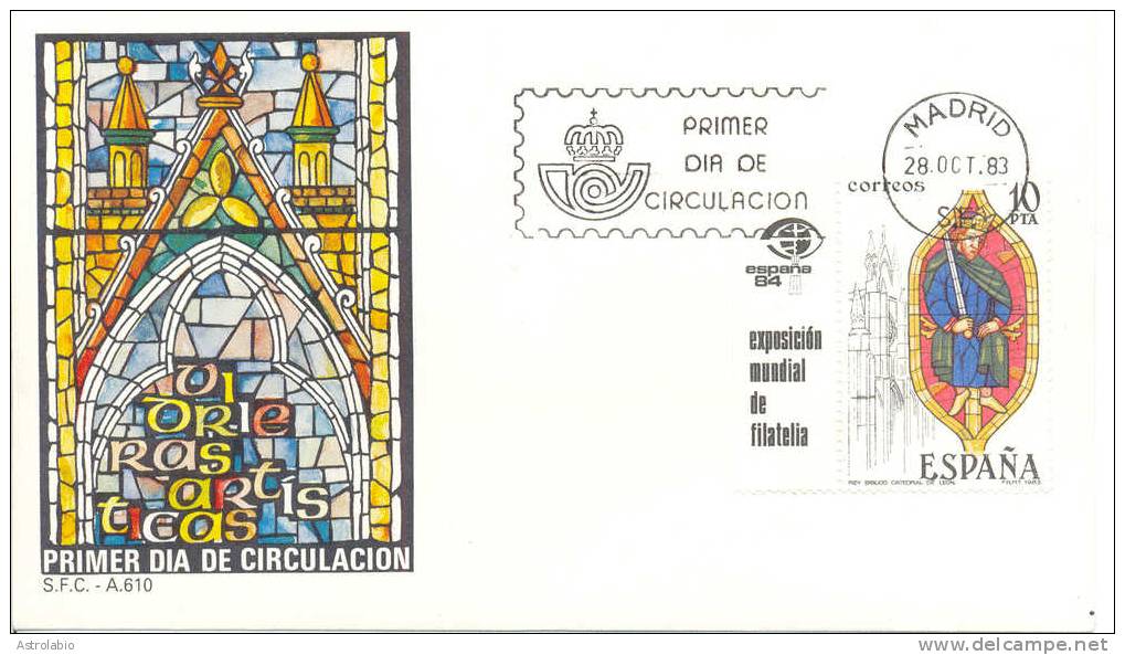 Espagne FDC (3) 1983 " Vitraux Artistiques " Timbres Avec Vignettes Yvert 2341/3 - Vetri & Vetrate