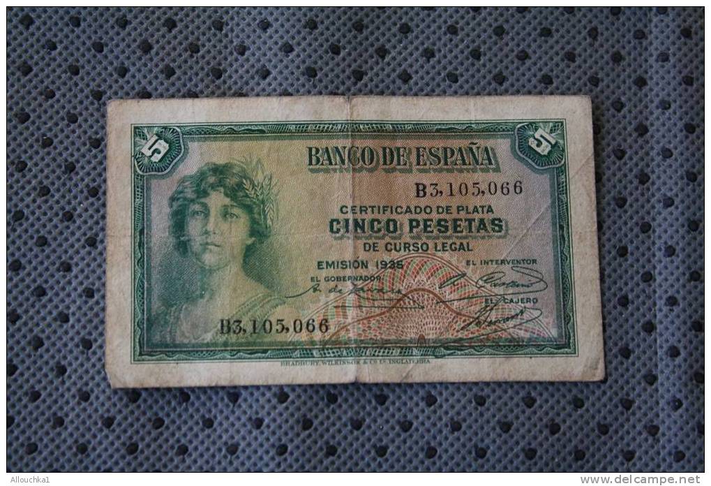 BILLET DE BANQUE DE LA BANK  BANCO DE REPUBLIQUE ESPANA  ESPAGNE  DE 5  PESETAS 1935 - 5 Pesetas