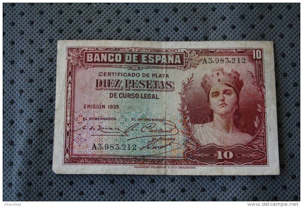 BILLET DE BANQUE DE LA BANK  BANCO DE REPUBLIQUE ESPANA  ESPAGNE  DE 5  PESETAS 1935 - 10 Pesetas