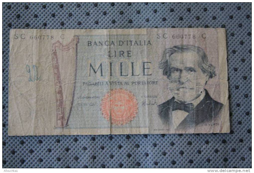 BILLET DE BANQUE DE LA BANK  BANCA ITALIA ITALIE   DE 1000 LIRE  HARPE G. VERDI LA SCALA - 1000 Lire