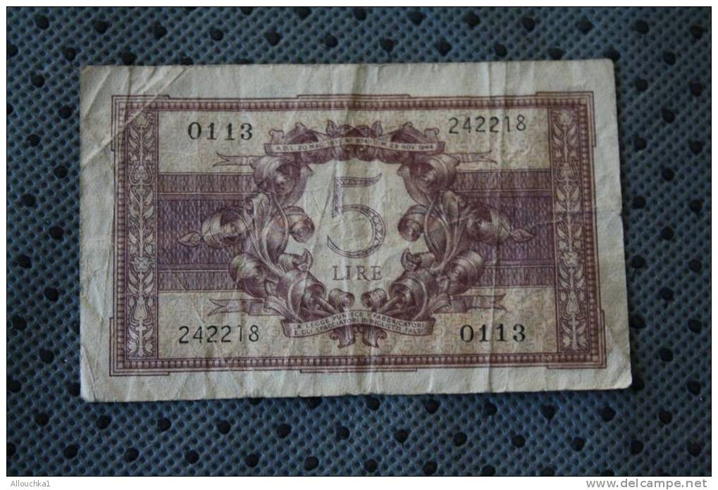 BILLET DE BANQUE DE LA BANK  BANCA ITALIA ITALIE   DE 5 LIRE  THEME  8 OTT 1947 SURCHARGE - Otros & Sin Clasificación