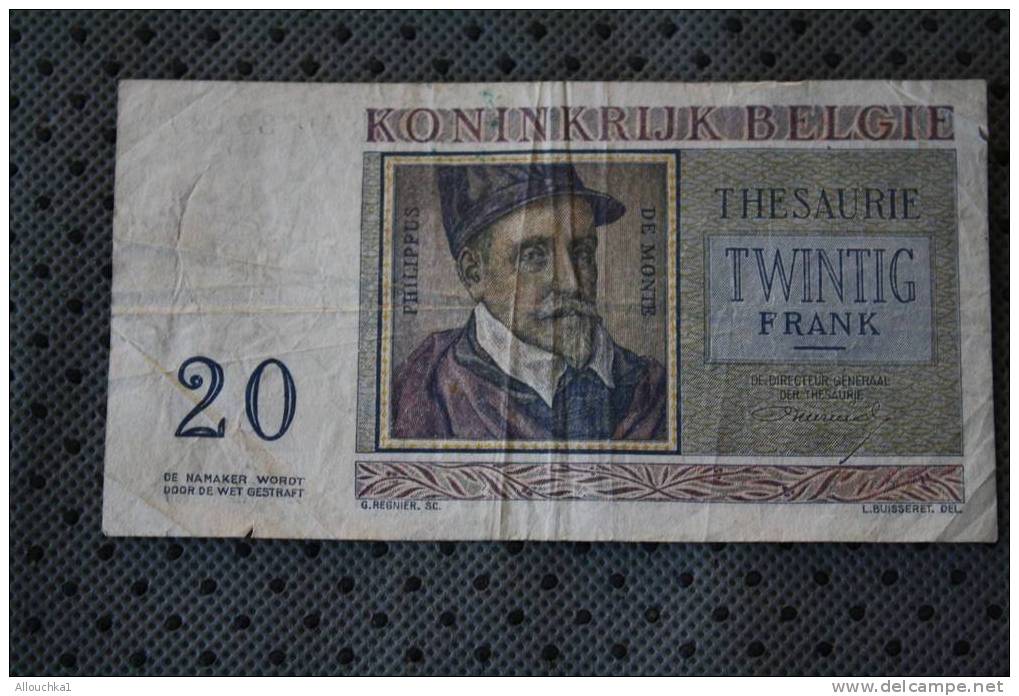 BILLET DE BANQUE DE LA BANK  BANCA DE BELGIQUE BELGIE     DE 20 FRANCS  THEME  PHILIPPUS DE MONTE  -ROLAND DE LASSUS - 20 Francs