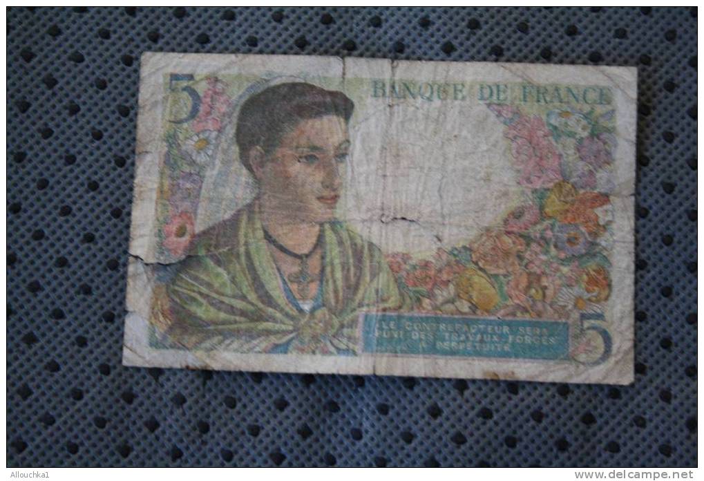 BILLET DE BANQUE DE LA BANK  BANCA DE FRANCE 5 ANCIENS FRANCS BERGER 1943 - 5 F 1943-1947 ''Berger''