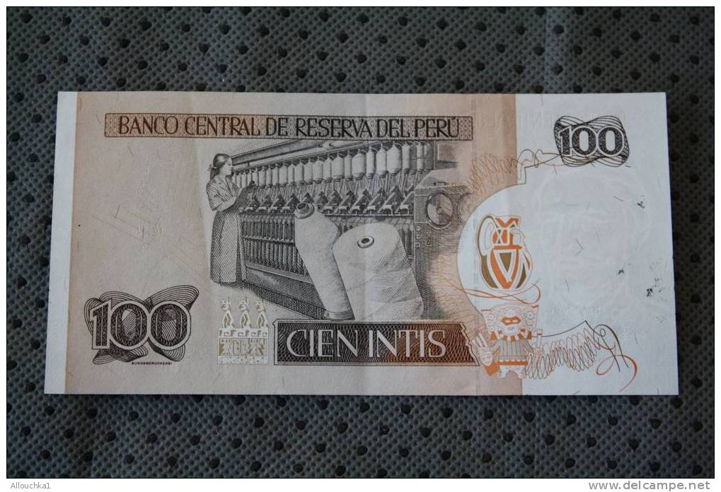 BILLET DE BANQUE DE LA BANK  BANCA DU PEROU PERU CIEN INTIS 100 DE 1987 RAMON CASTILLA - Peru