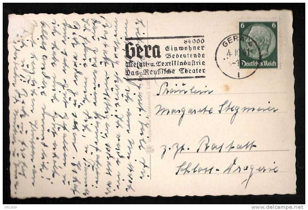 AK GERA THÜRINGEN SCHLOSS OSTERSTEIN STEMPEL METALL TEXTIL INDUSTRIE THEATER 1941 - Gera