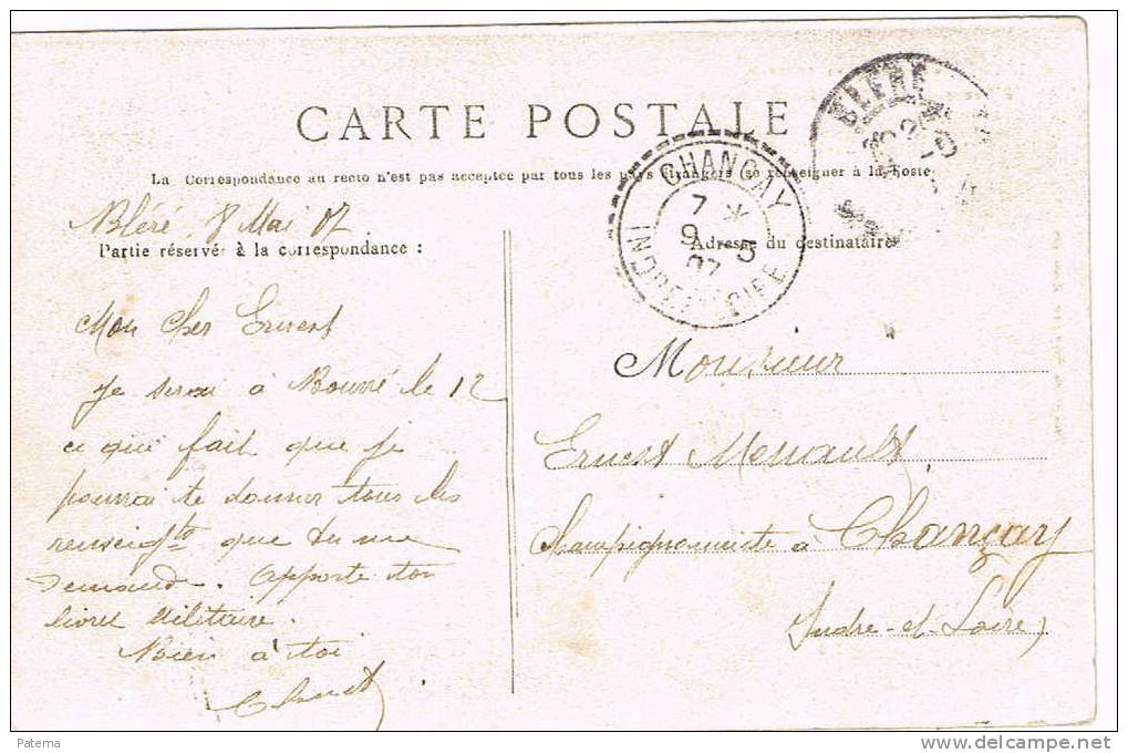 Postal, BLERE 1907 (Francia), Post Card, Postkarte - 1903-60 Säerin, Untergrund Schraffiert