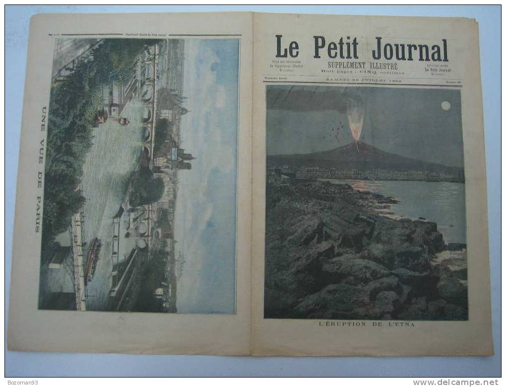 LE PETIT JOURNAL N° 0088 DU 30/07/1892 ERUPTION DE L4ETNA + VUE SUR L' ILE DE LA CITE A PARIS - Le Petit Journal