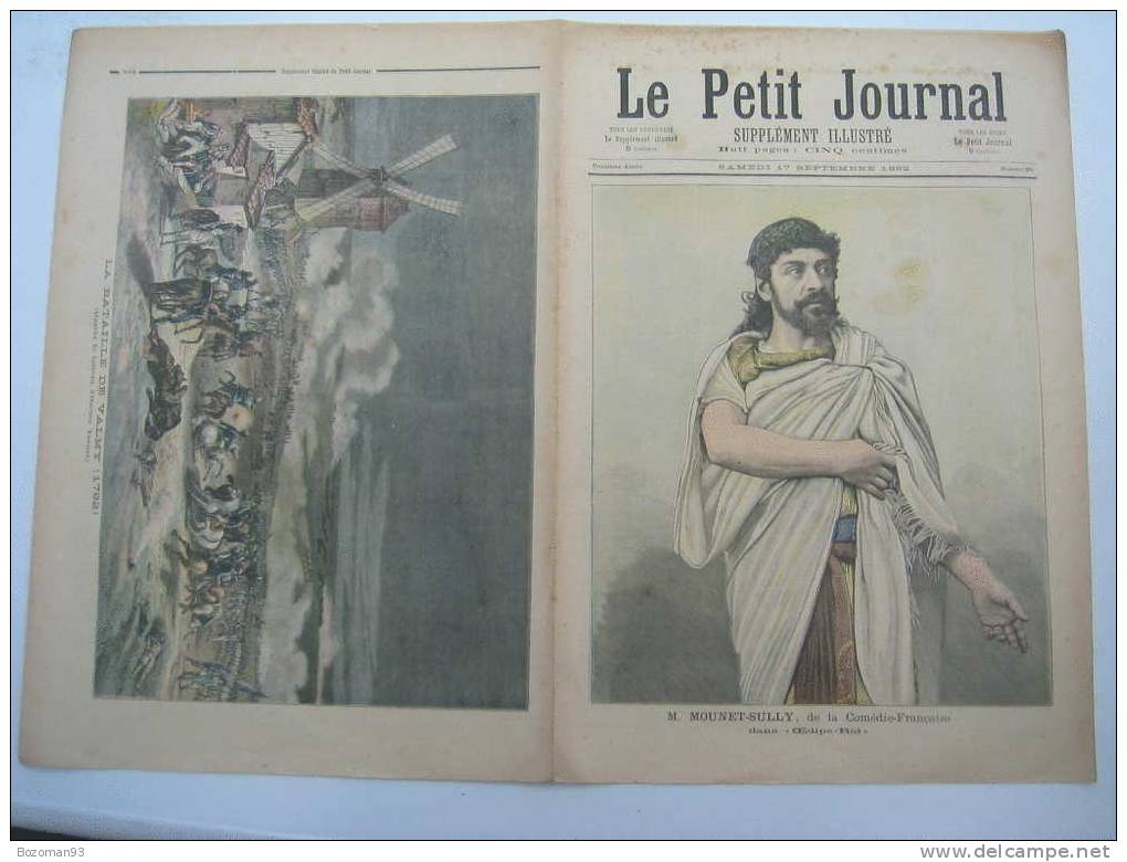 LE PETIT JOURNAL N° 0095 17/09/1892 MOUNET SULLY COMEDIE FRANCAISE + LA BATAILLE DE VALMY - Le Petit Journal