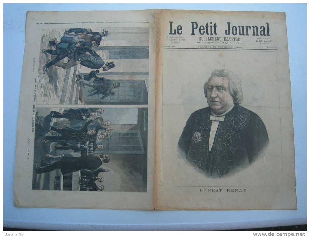 LE PETIT JOURNAL N° 0100 22/10/1892 ERNEST RENAN + LA RENTREE DES CLASSES - Le Petit Journal