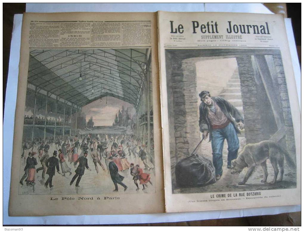 LE PETIT JOURNAL N° 0103 12/11/1592 LE CRIME DE LA RUE BOTZARIS + LA PATINOIRE RUE DE CLICHY A PARIS - Le Petit Journal