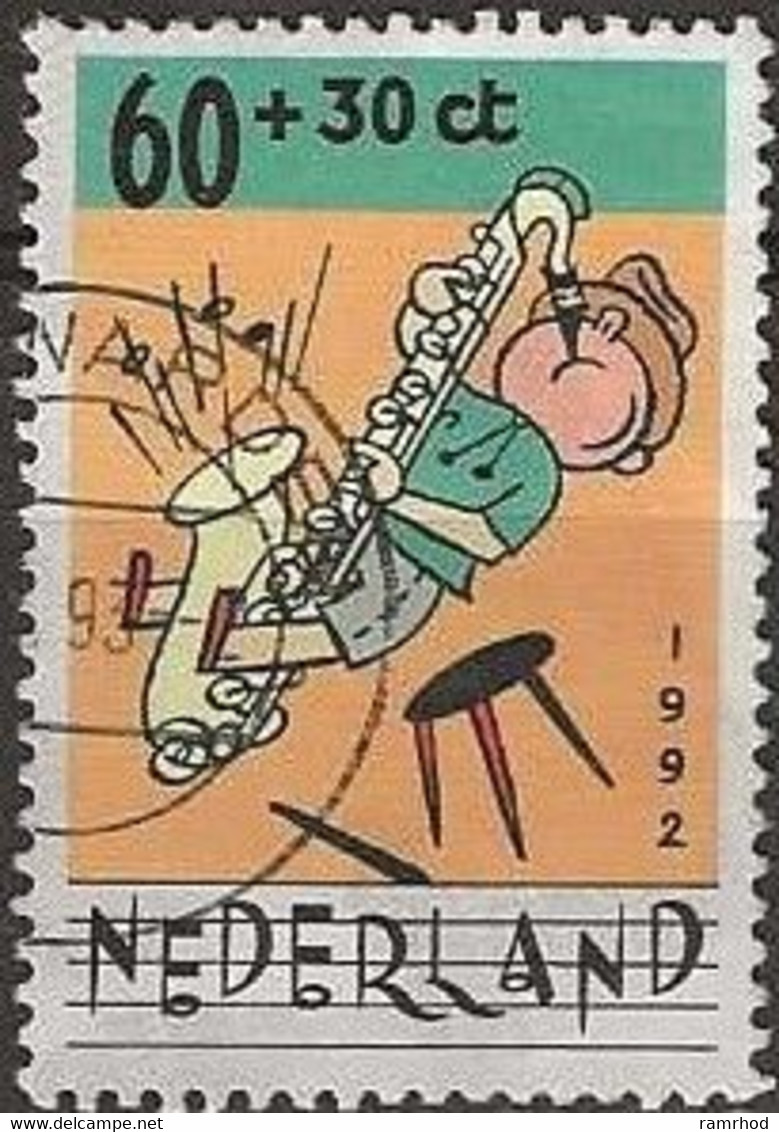 NETHERLANDS 1992 Child Welfare. Child And Music - 60c.+30c Saxophone Player FU - Gebruikt