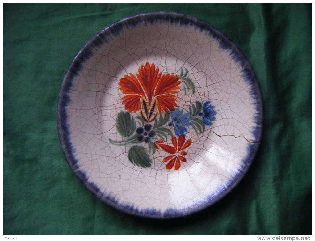 Lot De 3 Assiettes Ancienne - Faience -decor Fleur-asiatique - Autres & Non Classés