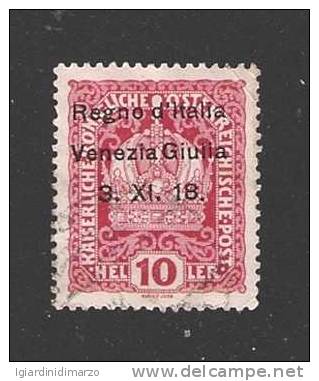 VENEZIA GIULIA -Terre Redente- 1918: Valore Usato Da 10 H. (francobollo D'Austria) Soprastampato - In Buone Condizioni. - Venezia Giulia