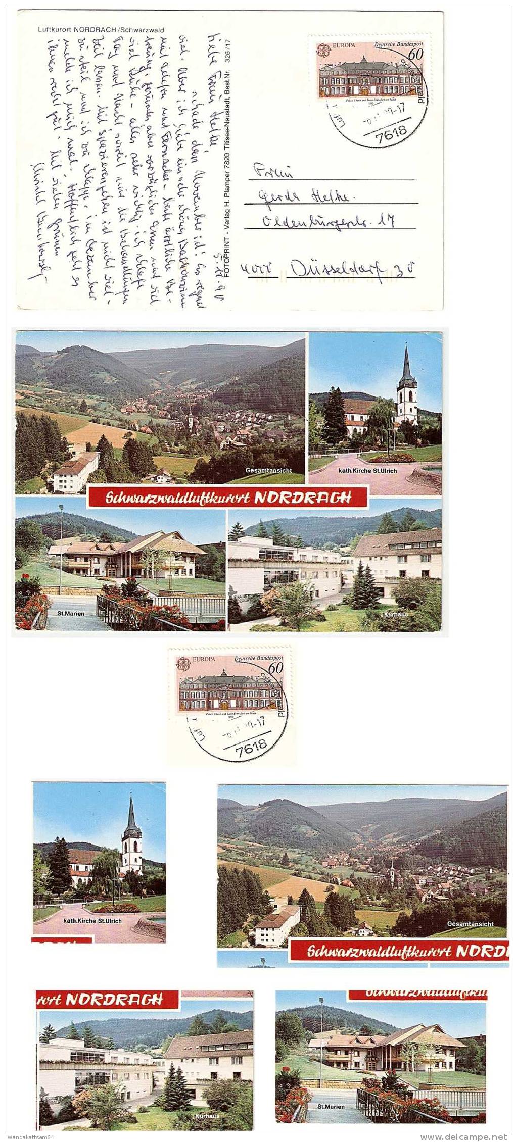 AK Schwarzwaldluftkurort NORDRACH Mehrbildkarte 4 Bilder Gesamtansicht Kath. Kirche St. Ulrich St. Marien -6.11.90-17 - Haslach