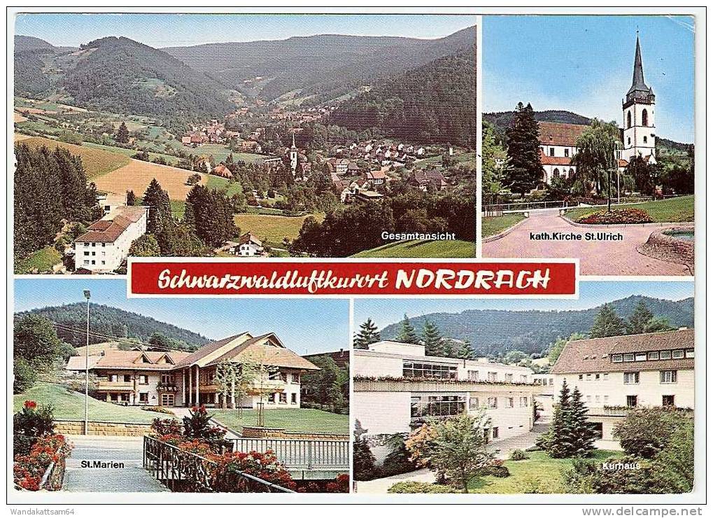 AK Schwarzwaldluftkurort NORDRACH Mehrbildkarte 4 Bilder Gesamtansicht Kath. Kirche St. Ulrich St. Marien -6.11.90-17 - Haslach