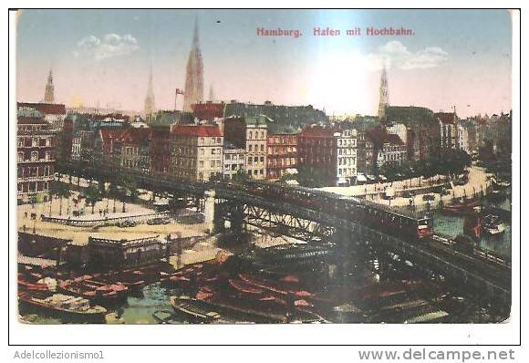 38599)cartolina Illistratoria Hamburg - Hafen Mit Hochbahn - Harburg