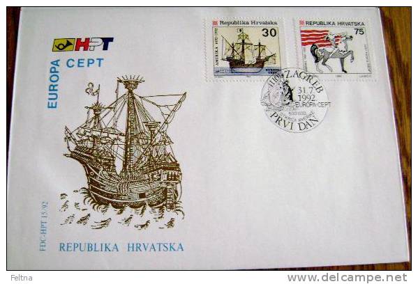 1992 CROATIA FDC EUROPA CEPT COLUMBUS AMERICA - 1992