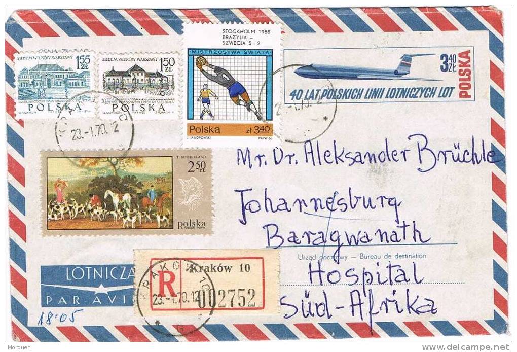 Entero Postal Certificado Aerea KRAKOW (Polonia) 1970 A Sud Africa - Briefe U. Dokumente