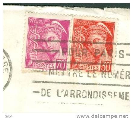 France Type Mercure Yvert N°416 + 412 Sur Lettre En 1940  Po35109 - 1938-42 Mercurio