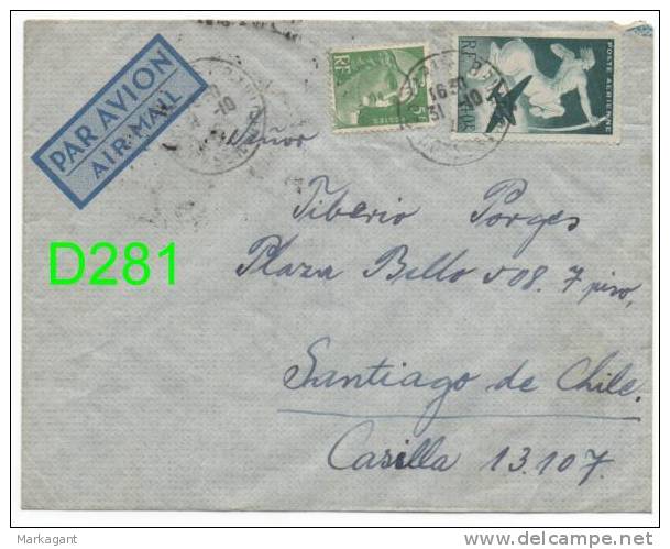 Yvert 719 + PA 16 - Used 31-10.1946 To Chile - Caixa # 8 - 1945-54 Marianne De Gandon
