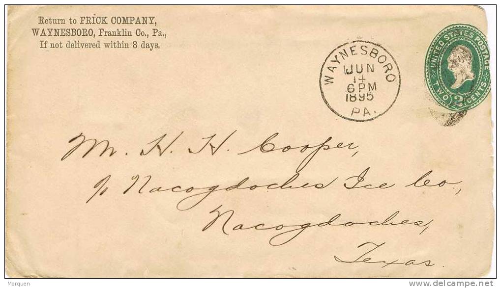 1405. Entero Postal WAYNESBORO (pennsylvania) 1895 A Texas. Fancy Cancel - ...-1900