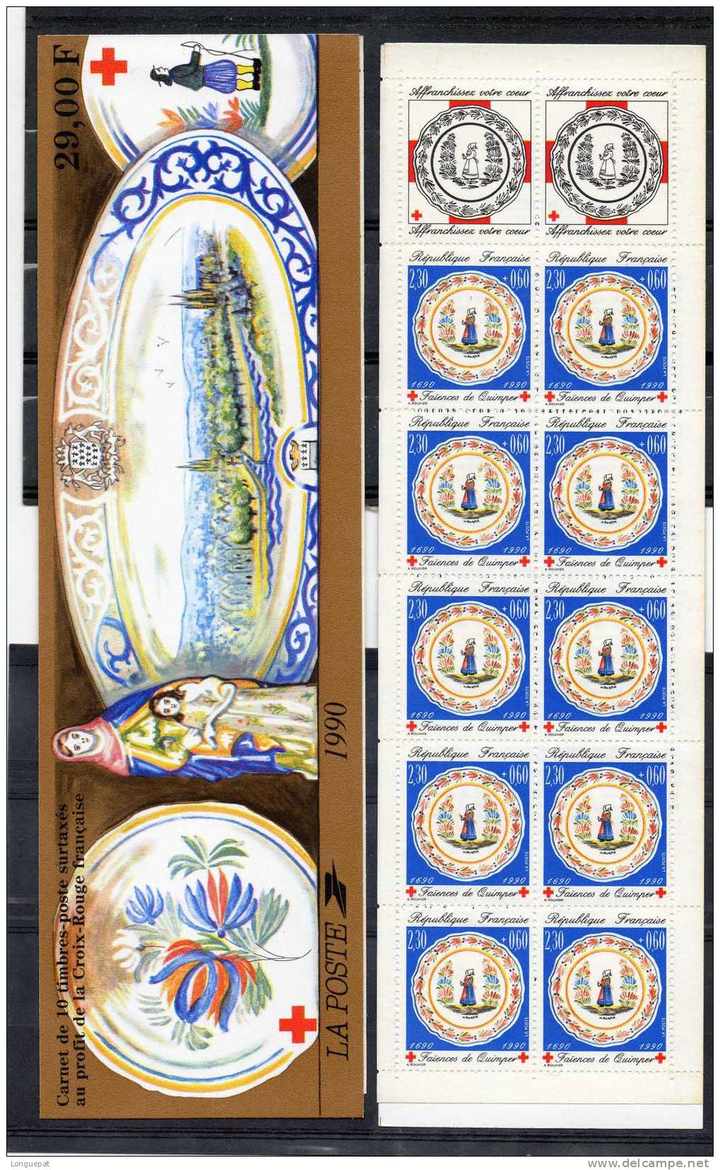 FRANCE :Au Profit De La Croix Rouge : Faïence De QUIMPER (Bretonne En Costume Régional) - Porcelaine