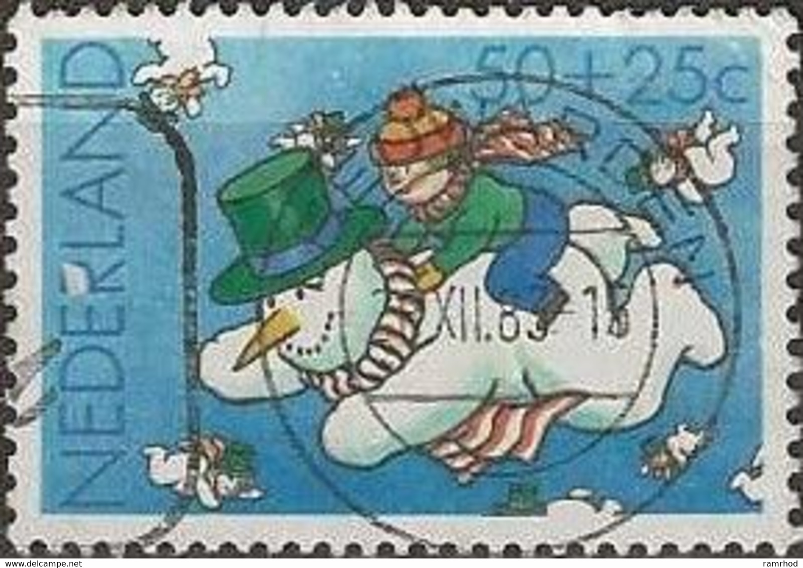 NETHERLANDS 1983 Child Welfare. Child And Christmas - 50c.+25c. - Child Riding Flying Snowman FU - Gebraucht