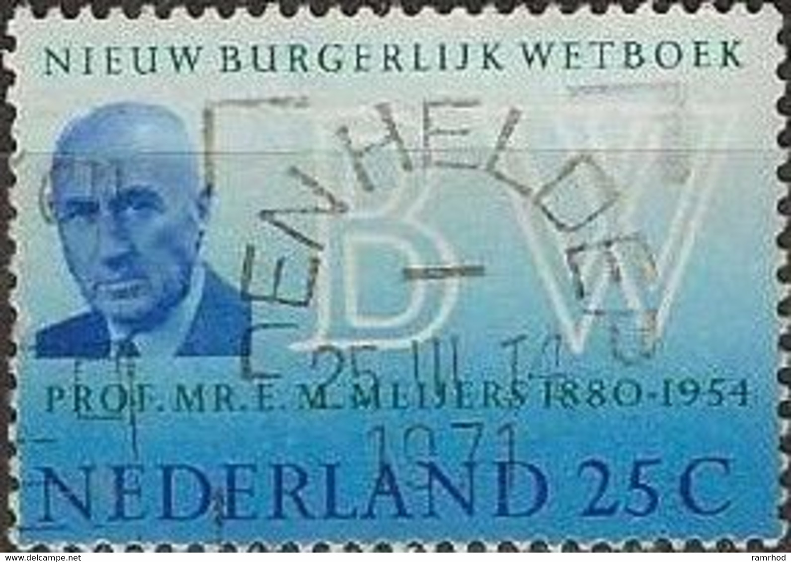 NETHERLANDS 1970 Introduction Of New Netherlands Civil Code ("Burgerlijk Wetboek") - 25c Prof. E. M. Meijers FU - Gebruikt